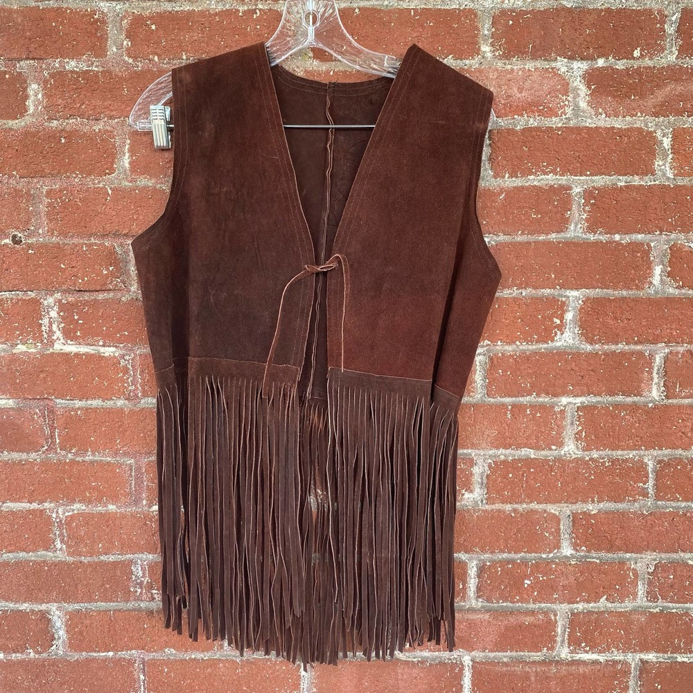 Vintage Brown Suede Fringe Vest Western Festival Cowgirl sz M